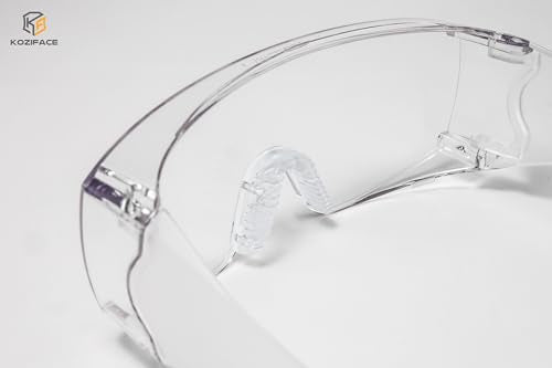 Koziface Safety Glasses for Men and Women White Blue Pink Over Eye Glasses Prescription Anti Fog Clear Lens Side Shields C31 - color: White
