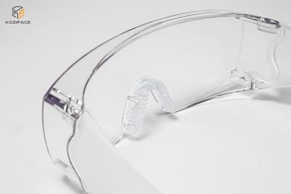 Koziface Safety Glasses for Men and Women White Blue Pink Over Eye Glasses Prescription Anti Fog Clear Lens Side Shields C31 - color: White
