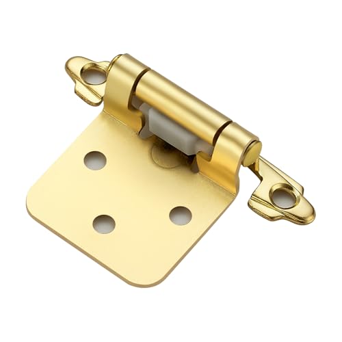 4 Pack (2 Pairs) Gold Cabinet Hinges for Kitchen Doors, Self-Closing, 1/2 Inch Overlay (Variable), Semi-Concealed Face Frame, Surface Mount Cabinet Hardware, Satin Brass - color: Gold