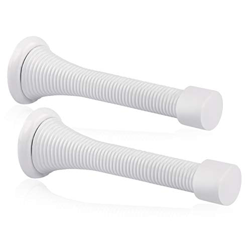 2 Pack Spring Door Stopper White - 3-1/4" Flexible Spring Door Stops with White Rubber Bumper Tips - color: White, size: 2 Pack