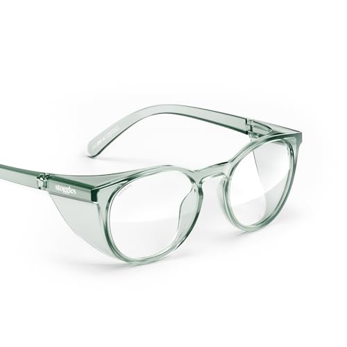 Stoggles Round Z87.1 Certified Polycarbonate Safety Glasses, Scratch & Shatter-Proof, Blue-Light & UV Blocking Lens, Top & Side Shields, Anti-Fog Dip Coated, Durable, Protective & Stylish Eyewear - color: Moss