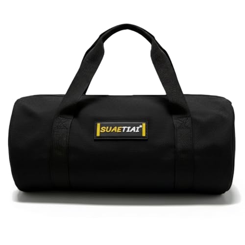 14 Inch Small Tool Bags for Men, Wide Mouth Zipper Tool Storage Bag, Large Capacity Canvas Tool Tote Bag, Multi-Function Tool bag for Storage Wrenches, Screwdrivers, Repair Tools (Black) - color: Black-14inch