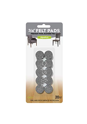 Slipstick Premium Wool Felt Furniture Pads/Small Chair Feet Floor Protectors (3/4 Inch Round) Includes 20 Heavy-Duty Felt Pads with Self Stick Adhesive, Gray, CB111 - size: 3/4" Round