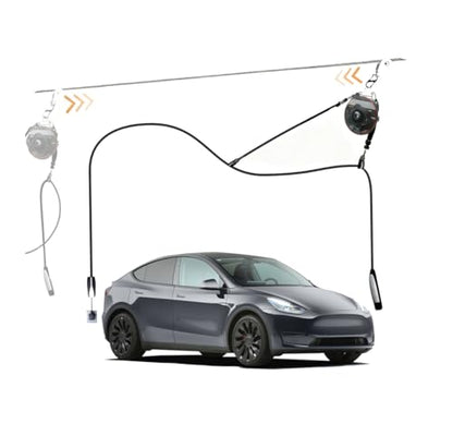 EV Charger Retractable Cord Reel, Sliding Ceiling Cableway, Overhead EV Charging Cable Organizer for 2-Car Garage, 6.6 ft Reach, Tesla NACS & J1772 Compatible