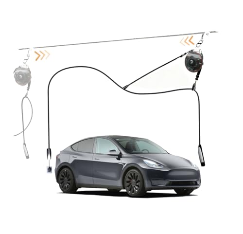 EV Charger Retractable Cord Reel, Sliding Ceiling Cableway, Overhead EV Charging Cable Organizer for 2-Car Garage, 6.6 ft Reach, Tesla NACS & J1772 Compatible