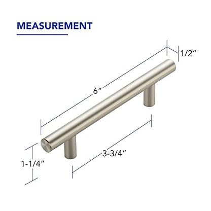 10 Pack Cabinet Handles with 3.75 Inch (96mm) Hole Center Brushed Nickel Cabinet Pulls Stainless Steel Drawer Pulls, Kitchen Knobs for Dresser Drawer, 6 Inch Overall Length - color: Brushed Nickel T-Shaped, size: 3-3/4" Hole Center