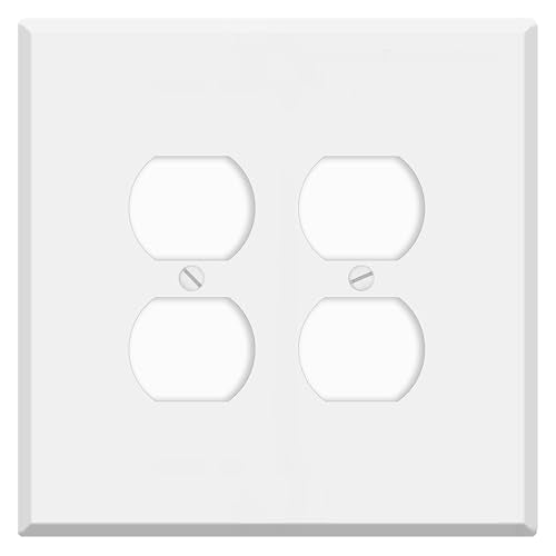 Oversized White Metal Outlet Covers, 2-Gang Duplex Receptacle Cover, 5.5" x 5.50" Jumbo Duplex Wall Plate, Painted Metal, Corrosive Resistant, Matching Screws Included, Made in USA - color: White Metal, size: 2-Gang Duplex