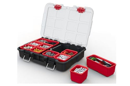 Keter Stack-n-Roll Modular Tools Organizer for Garage Storage and DIY, 3 Piece Resin Rolling Tool Box System for Small Parts, Black - size: 3PC System