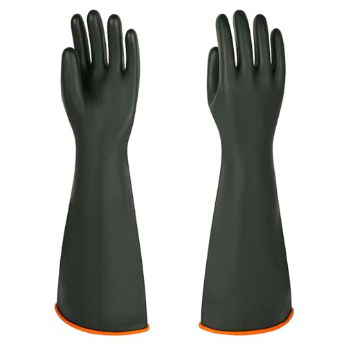 Heavy Latex Chemical Resistant Gloves - Reusable Long Rubber Dishwashing Gloves with Forearm Protection for Men - Waterproof, Industrial Safety Gear, Acid & Alkali Resistant, Oil-Proof，22“XL,1 Pair - size: 22”
