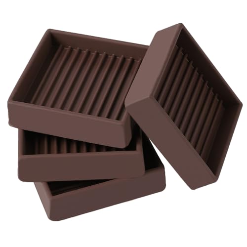 2x2 Square Rubber Furniture Caster Cups, Anti-Sliding Furniture Pads Bed Stopper Floor Protectors with Grip - Protect Any Flooring - size: 4 Pcs Brown