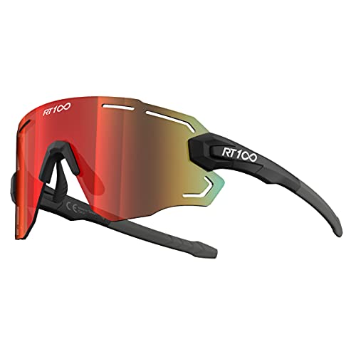 RIDE YOUR WAY Professional wrap around Frameless Cycling Sunglasses for Men and Women - color: M.black-red Ml