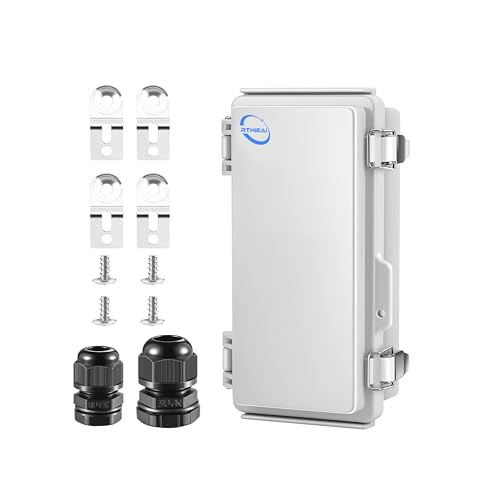 RTHIEAI Waterproof Outdoor IP67 Junction Box (7.9"x3.9"x2.8") with Mounting Plate, Hinged Grey Cover and Wall Brackets - Weatherproof ABS Plastic Electrical Enclosure for DIY Projects (200x100x70mm) - color: Grey Cover, size: 7.9"x3.9"x2.8"