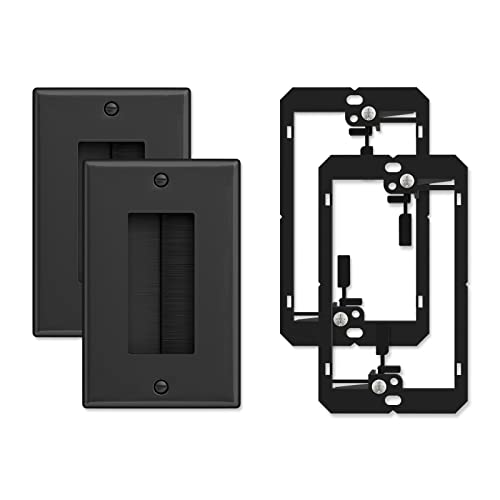 Iwillink (2 Pack) Brush Wall Plate with Low Voltage Mounting Bracket, Cable Pass Through Insert for Wires, Single Gang Cable Access Strap, Wall Socket for HDTV, Home Theater Systems - Black - color: Black