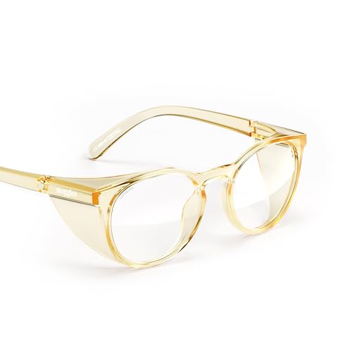 Stoggles Round Z87.1 Certified Polycarbonate Safety Glasses, Scratch & Shatter-Proof, Blue-Light & UV Blocking Lens, Top & Side Shields, Anti-Fog Dip Coated, Durable, Protective & Stylish Eyewear - color: Pineapple