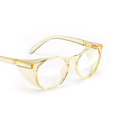 Stoggles Round Z87.1 Certified Polycarbonate Safety Glasses, Scratch & Shatter-Proof, Blue-Light & UV Blocking Lens, Top & Side Shields, Anti-Fog Dip Coated, Durable, Protective & Stylish Eyewear - color: Pineapple
