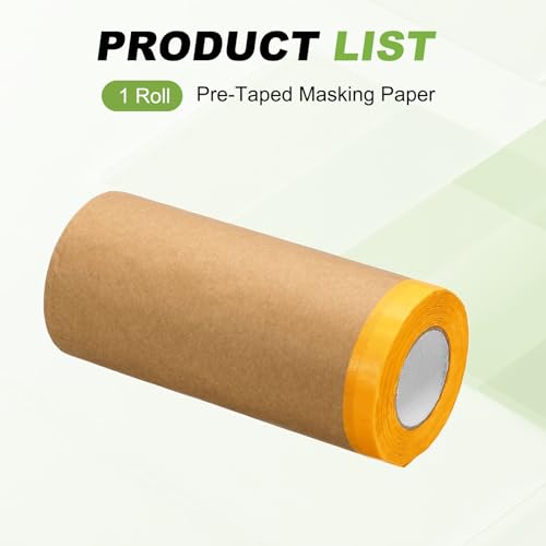 HARFINGTON Pre-Taped Masking Paper, 12" x 49 ft Paint Adhesive Protective Paper Painter Tape and Drape for Masking Auto Body Covering Wall Skirting Frames, Yellow - color: Yellow, size: 12 IN x 49 FT