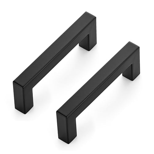 10 Pack Matte Black Cabinet Pulls, 3.75 Inch (96 mm) Hole Center Cabinet Handles, Square Kitchen Hardware for Doors, Drawers & Cupboards, Black Stainless Steel, 4.25 Inch Overall Length - color: Matte Black Square, size: 3-3/4" Hole Center