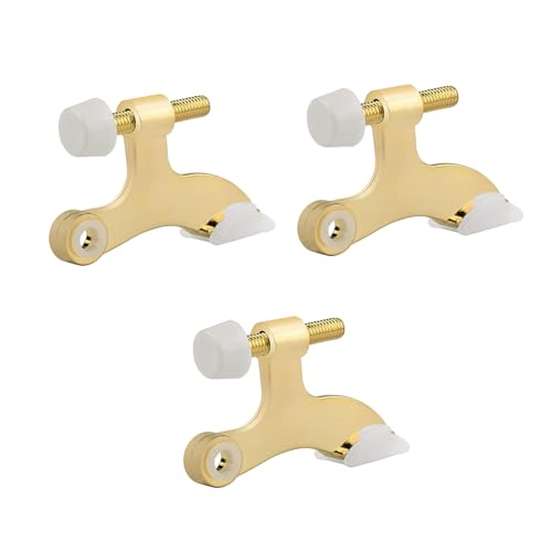 HOMOTEK 3 Pack Hinge Pin Bright Brass Door Stopper,Adjustable Deluxe Heavy Duty Door Stopper 2-1/2"x1-3/4,with White Rubber Bumper Tips - color: Bright Brass, size: 3 Pack