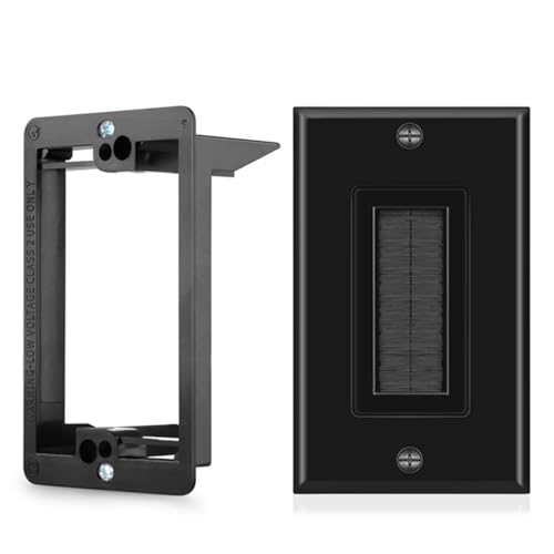 TNP Brush Wall Plate with Mounting Bracket Kit Single Gang Cable Entry Access Brush Bristles Style Strap Opening Port Insert Socket Wiring Plug Jack Decorative Face Cover Outlet Mount Panel (Black) - color: Black, size: 1 Gang (1 Pack)