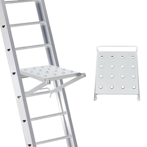 Ladder Platform & Work Platform Accessory, Anti-Slip Heavy Duty Extension Ladder Platform with 330 lbs Weight Capacity, Foldable Alloy Steel Work Tray for Painters Tools and Extension Ladder Use