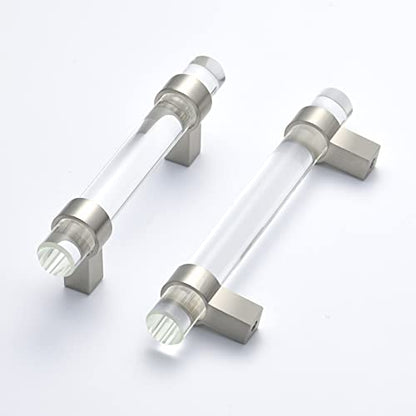 5 Pack Glass Drawer Pulls, Cabinet Handles, Crystal Dresser Pulls(3 Inch Hole Center), Brushed Nickel - color: Brushed Nickel, size: Hole Center : 3 Inch (76mm), style: 5 Pack