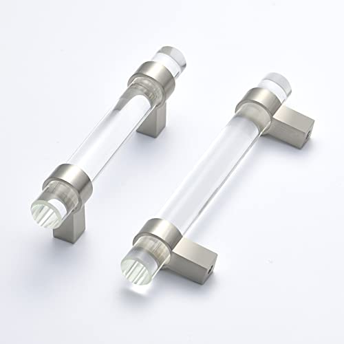 5 Pack Glass Drawer Pulls, Cabinet Handles, Crystal Dresser Pulls(3 Inch Hole Center), Brushed Nickel - color: Brushed Nickel, size: Hole Center : 3 Inch (76mm), style: 5 Pack