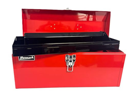 Homak Tool Box, 19" Portable Steel Tall Tool Box with Metal Latch Closure & Plastic Handle, Multi-Purpose Heavy Duty Toolbox with metal Tray, Red - size: 19-Inch x 7-Inch x 8-1/2-Inch - Tall