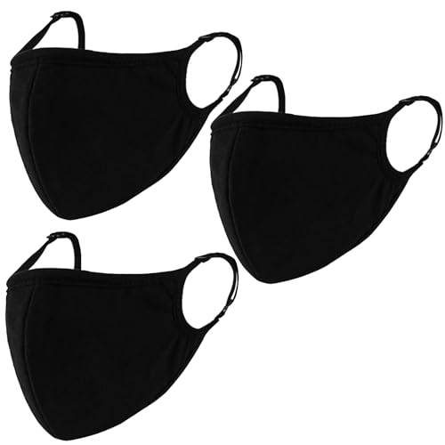 Black Cloth Face Mask 3 Pack,Washable, Reusable and Breathable Face Covering with Nose Wire and Adjustable Ear Protection Loops for Adult & Teens - style: Pack 3 With Adjustable Loops