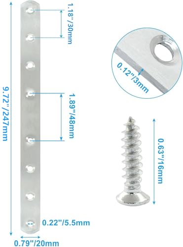 4 Pack 10 Inch Stainless Steel Flat Plate Straight Bracket Flat Metal Brace Bracket, 250mm Metal Brackets Mending Repair Plate Brace with Screws for Wood Straight Brace - size: 10"-250mm-Silver