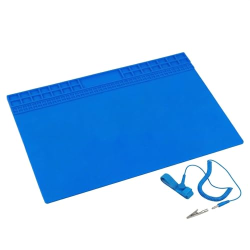 Silicone Soldering Mat, 13.8" x 23.7" Heat Resistant Workbench Pad for Soldering Station, 932°F Non-Magnetic Repair Mat with 111 Grid Cells and Anti-Static Wrist Strap for Electronics