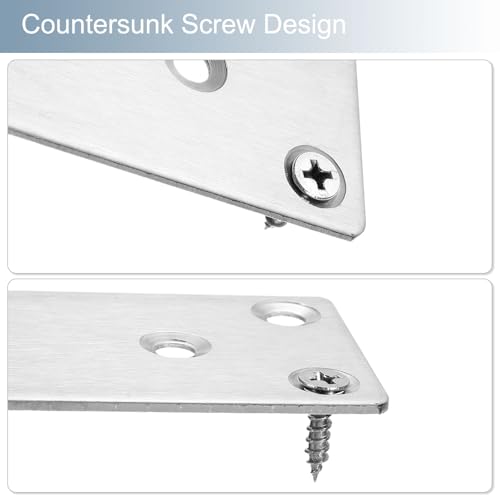uxcell 3 Set Flat Repair Plates, 1.9 x 5 Inch Stainless Steel Flat Straight Brace Bracket Mending Joining Plates with Screws for Fixing Wooden Furniture Corner, Silver