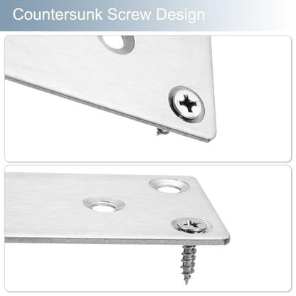 uxcell 3 Set Flat Repair Plates, 1.9 x 5 Inch Stainless Steel Flat Straight Brace Bracket Mending Joining Plates with Screws for Fixing Wooden Furniture Corner, Silver
