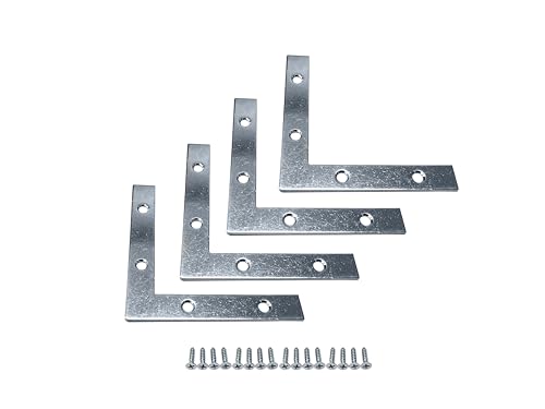 QCAA Heavy Duty Flat Corner Irons Joining Bracket for Wood Table, Chairs, Zinc Plated , 4"x4"x3/4" x1.8mm, Made in Taiwan, 4 Pack - color: Zinc(4"), size: 4 Pack