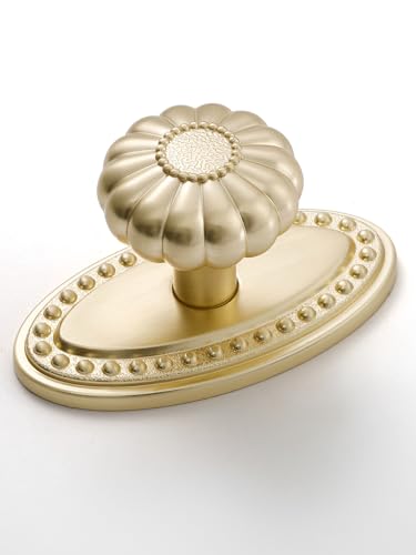 Brushed Gold Cabinet Knobs 10 Pack with Base Brass Drawer Pulls Kitchen Cupboard Bathroom Dresser Cabinet Hardware Handles Zinc Alloy - color: Brushed Gold, size: Knob with Base