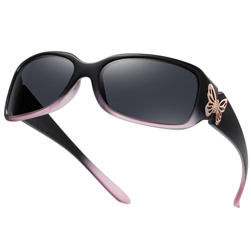 HAOLOTA Women's Polarized Sunglasses - Fashionable Wraparound Butterfly Design with UV400 Protection - color: A05 Gradient Purple Frame/Grey Lens