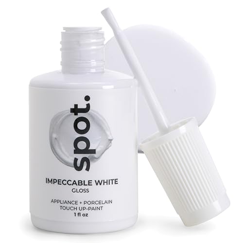 spot. High-Gloss White Touch Up Paint – Porcelain and Appliance Repair for Chips, Stains, Scratches, and Cracks on Fridges, Microwaves, Dishwashers, Dryers, Tiles, and Metal Surfaces – 1 fl oz - color: Impeccable White