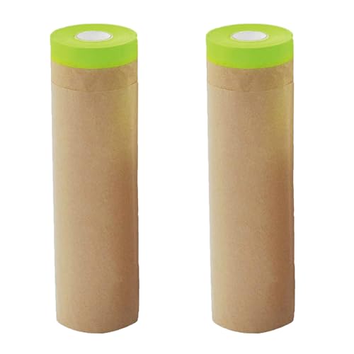 Amonk Pre-Taped Masking Paper for Painting 24in x 50Ft Paint Masking Paper with Adhesive Tape and Drape Painters Paper Roll for Automotive Furniture Wall Protection(2 Rolls)