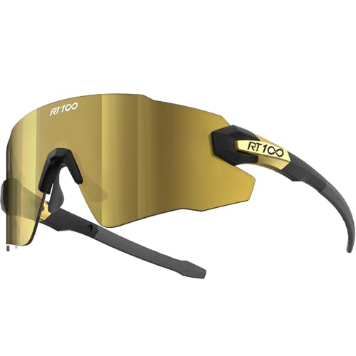 RIDE YOUR WAY Professional wrap around Frameless Cycling Sunglasses for Men and Women - color: Black Gold/Gold