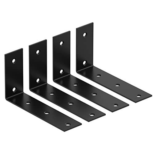 YUMORE Black Shelf Bracket, 7 Inch L Brackets Heavy Duty, Stainless Steel Shelf Supports Wall Mounted for Floating Shelves, Includes Hardware, 4 Pack - color: Black, size: 7"x4"x1.8"