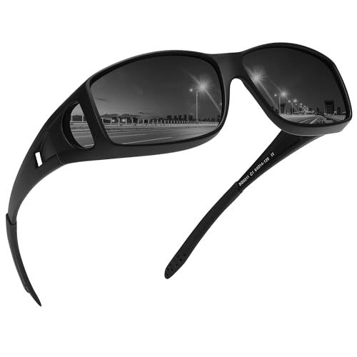 MEETSUN Fit Over Glasses Sunglasses for Men Women,Wrap Around Sunglasses Polarized UV400 Protection - color: (Z1)black Frame-gray Lens