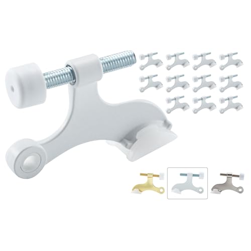 HOME MASTER HARDWARE Hinge Pin Door Stopper 12-Pack, Adjustable Heavy Duty Door Stop White, Zinc Doorstops with Cushioned Plastics Bumper Tips for Removable Pin Hinge - color: White, size: 12 Pack