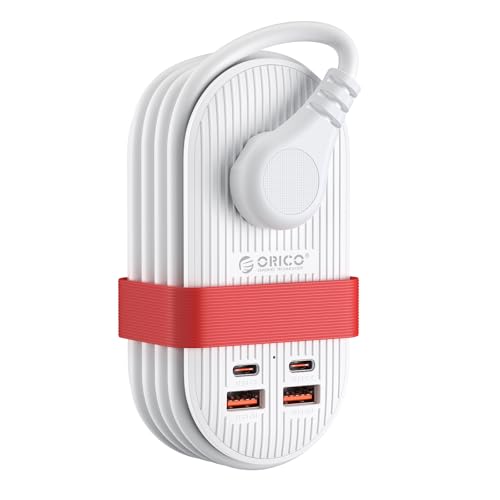 ORICO 45W Power Strip for iPhone 17 and Galaxy S25, 7 in 1 Charging Station with 3AC, 2 USB-A, 2 USB-C, 4ft Thin Extension Cord, Flat Plug Fashion Essential for Cruise Ship/Travel/Home/Dorm - TK45 - color: White, size: USB MAX 45W
