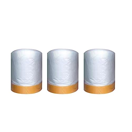 Taped Masking Film - for Automotive Covering Painting Paint Masking, Furniture and Floors and Appliance Protection. (Size - 2.95x 65-Feet roll,3 Pack.Thickness -0.23Mil) - style: 2.95feetX65feet, 3 pack
