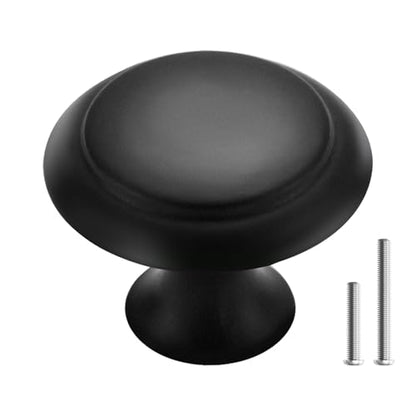 10PCS Cabinet Knobs for Dresser Drawers，1.2 Inch Premium and Elegant Matte Black Round Cabinet Knobs，Modern Single Hole Single Zinc Alloy Handle，Drawer Pulls，Dresser Door Knobs