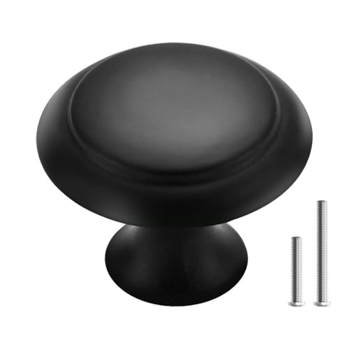10PCS Cabinet Knobs for Dresser Drawers，1.2 Inch Premium and Elegant Matte Black Round Cabinet Knobs，Modern Single Hole Single Zinc Alloy Handle，Drawer Pulls，Dresser Door Knobs