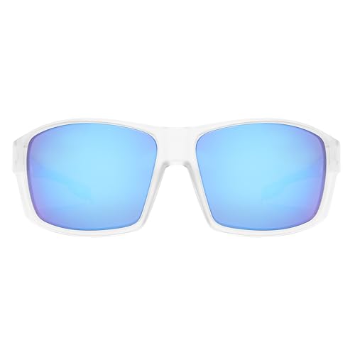 Z87 Polarized Safety Sunglasses, UV400 Wraparound Work Glasses,Protective Shades for Men Women Driving Cycling - color: Matte Clear Blue Mirror