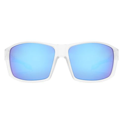 Z87 Polarized Safety Sunglasses, UV400 Wraparound Work Glasses,Protective Shades for Men Women Driving Cycling - color: Matte Clear Blue Mirror
