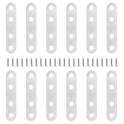 Jiozermi 12 Pcs Straight Brace, Flat Brace 3” x 0.7”, Stainless Steel Straight Bracket, Mending Joining Plates for Wood, Board, Bed Frame, Furniture & Shelves, Silver - size: Silver, 3” x 0.7”, 12 Pcs