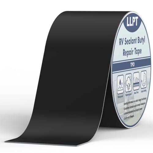 LLPT Roof Seal Tape Black 4" x 50 Ft UV Stable RV Sealant Repair Tape Extreme Durable Waterproof Airtight Patch Tape for Window RV Repair Boat Vent Trailer Camper Motorhome (SV62110BK4) - color: Black, size: 4" x 50 Ft