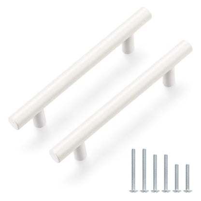 Probrico 5 Pack Hole Centers (96mm) 3.75inch White Kitchen Cabinet Handles Stainless Steel White Cabinet Pulls Round T Bar Pull Handle for Cabinets and Drawers Total Length 6inch - color: White, size: Hole Centers: 3-3/4"